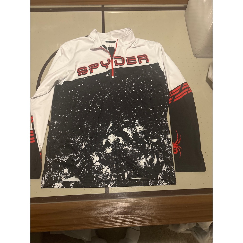 1301 Spyder Mens XL Quarter Zip Pullover Splatter Print White Black Red Sport